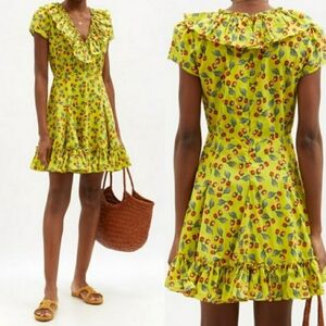 Muzungu Sisters Yellow Florence Snail print Organic Cotton Mini Dress Sz Small